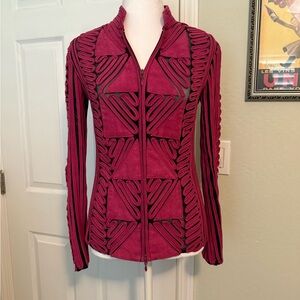 Gorgeous Andrea Rosati fuchsia suede zip up jacket/top.